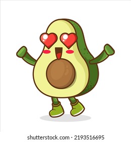 the falling in love expression of a cute avocado with heart shaped eyes