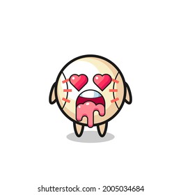 the falling in love expression of a cute baseball with heart shaped eyes , cute style design for t shirt, sticker, logo element