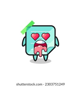 the falling in love expression of a cute blue sticky notes with heart shaped eyes , cute style design for t shirt, sticker, logo element