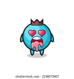 the falling in love expression of a cute blueberry with heart shaped eyes , cute style design for t shirt, sticker, logo element