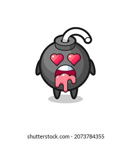 the falling in love expression of a cute bomb with heart shaped eyes , cute style design for t shirt, sticker, logo element