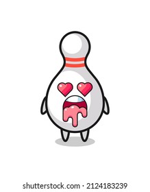 the falling in love expression of a cute bowling pin with heart shaped eyes , cute style design for t shirt, sticker, logo element