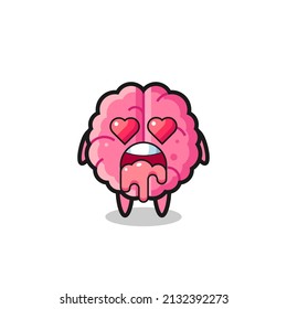 the falling in love expression of a cute brain with heart shaped eyes , cute style design for t shirt, sticker, logo element