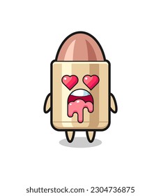 the falling in love expression of a cute bullet with heart shaped eyes , cute style design for t shirt, sticker, logo element
