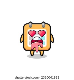 the falling in love expression of a cute calendar with heart shaped eyes , cute style design for t shirt, sticker, logo element