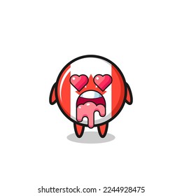 the falling in love expression of a cute canada flag badge with heart shaped eyes , cute style design for t shirt, sticker, logo element