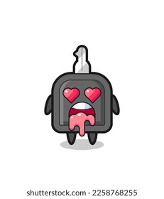 the falling in love expression of a cute car key with heart shaped eyes , cute style design for t shirt, sticker, logo element