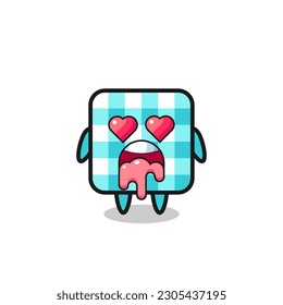 the falling in love expression of a cute checkered tablecloth with heart shaped eyes , cute style design for t shirt, sticker, logo element