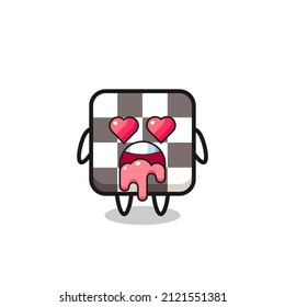 the falling in love expression of a cute chess board with heart shaped eyes , cute style design for t shirt, sticker, logo element