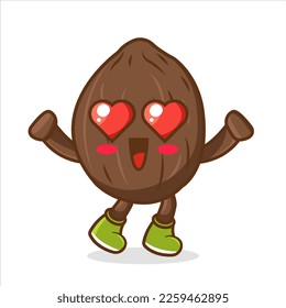 falling in love expression of a cute coconut with heart shaped eyes