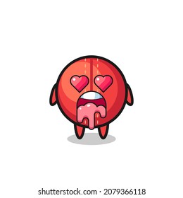 the falling in love expression of a cute cricket ball with heart shaped eyes , cute style design for t shirt, sticker, logo element