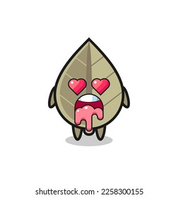 the falling in love expression of a cute dried leaf with heart shaped eyes , cute style design for t shirt, sticker, logo element