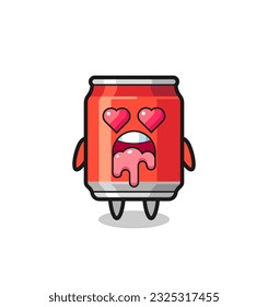 the falling in love expression of a cute drink can with heart shaped eyes , cute style design for t shirt, sticker, logo element