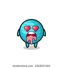 the falling in love expression of a cute exercise ball with heart shaped eyes , cute style design for t shirt, sticker, logo element