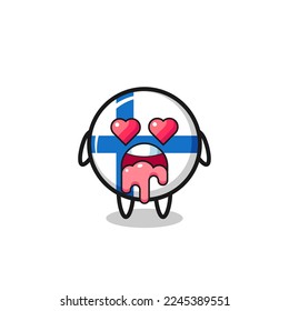 the falling in love expression of a cute finland flag badge with heart shaped eyes , cute style design for t shirt, sticker, logo element