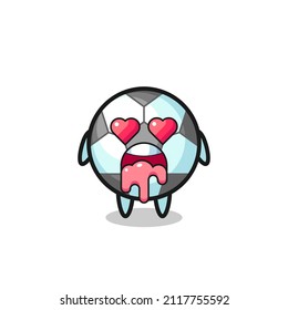 the falling in love expression of a cute football with heart shaped eyes , cute style design for t shirt, sticker, logo element
