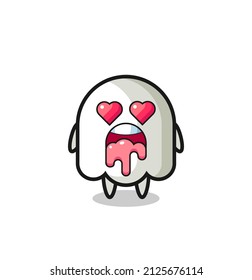 the falling in love expression of a cute ghost with heart shaped eyes , cute style design for t shirt, sticker, logo element