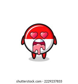 the falling in love expression of a cute indonesia flag badge with heart shaped eyes , cute style design for t shirt, sticker, logo element