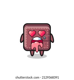 the falling in love expression of a cute leather wallet with heart shaped eyes , cute style design for t shirt, sticker, logo element