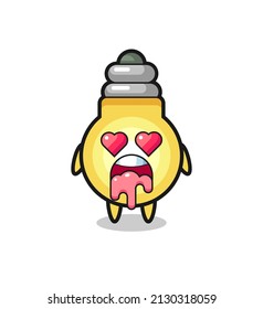 the falling in love expression of a cute light bulb with heart shaped eyes , cute style design for t shirt, sticker, logo element