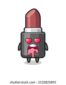 the falling in love expression of a cute lipstick with heart shaped eyes , cute style design for t shirt, sticker, logo element