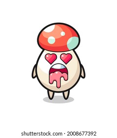 the falling in love expression of a cute mushroom with heart shaped eyes , cute style design for t shirt, sticker, logo element