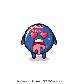 der verliebte Ausdruck eines süßen neuen Zealand-Flaggen-Abzeichen mit herzförmigen Augen, süßes Design für T-Shirt, Aufkleber, Logo-Element