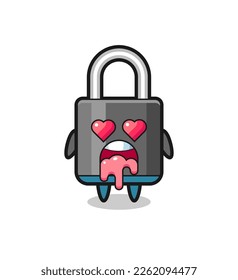 the falling in love expression of a cute padlock with heart shaped eyes , cute style design for t shirt, sticker, logo element