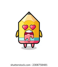 the falling in love expression of a cute pencil with heart shaped eyes , cute style design for t shirt, sticker, logo element