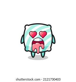 the falling in love expression of a cute pillow with heart shaped eyes , cute style design for t shirt, sticker, logo element