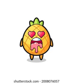 the falling in love expression of a cute pineapple with heart shaped eyes , cute style design for t shirt, sticker, logo element