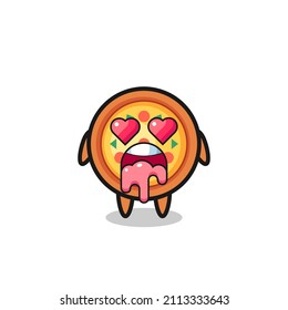 the falling in love expression of a cute pizza with heart shaped eyes , cute style design for t shirt, sticker, logo element