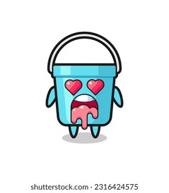 the falling in love expression of a cute plastic bucket with heart shaped eyes , cute style design for t shirt, sticker, logo element