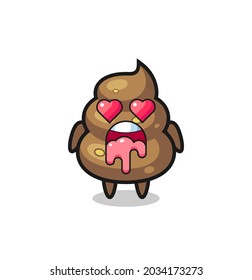 the falling in love expression of a cute poop with heart shaped eyes , cute style design for t shirt, sticker, logo element