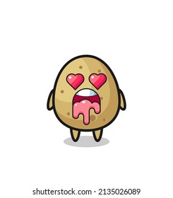 the falling in love expression of a cute potato with heart shaped eyes , cute style design for t shirt, sticker, logo element