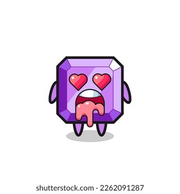 the falling in love expression of a cute purple gemstone with heart shaped eyes , cute style design for t shirt, sticker, logo element