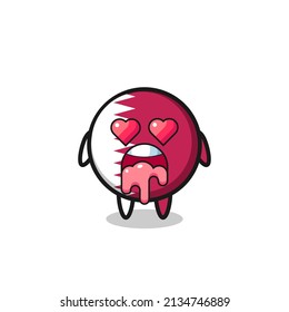 the falling in love expression of a cute qatar flag badge with heart shaped eyes , cute style design for t shirt, sticker, logo element