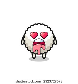 the falling in love expression of a cute rice ball with heart shaped eyes , cute style design for t shirt, sticker, logo element