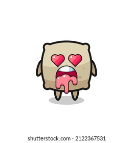 the falling in love expression of a cute sack with heart shaped eyes , cute style design for t shirt, sticker, logo element