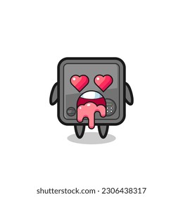 the falling in love expression of a cute safe box with heart shaped eyes , cute style design for t shirt, sticker, logo element