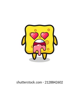 the falling in love expression of a cute sponge with heart shaped eyes , cute style design for t shirt, sticker, logo element