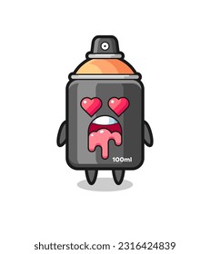 the falling in love expression of a cute spray paint with heart shaped eyes , cute style design for t shirt, sticker, logo element