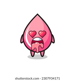 the falling in love expression of a cute strawberry drop juice with heart shaped eyes , cute style design for t shirt, sticker, logo element