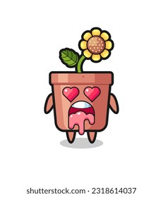 the falling in love expression of a cute sunflower pot with heart shaped eyes , cute style design for t shirt, sticker, logo element