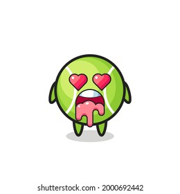 the falling in love expression of a cute tennis with heart shaped eyes , cute style design for t shirt, sticker, logo element