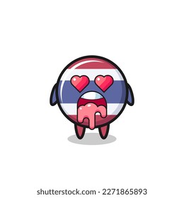 the falling in love expression of a cute thailand flag badge with heart shaped eyes , cute style design for t shirt, sticker, logo element