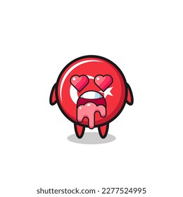 the falling in love expression of a cute turkey flag badge with heart shaped eyes , cute style design for t shirt, sticker, logo element