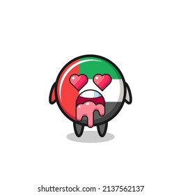 the falling in love expression of a cute uae flag badge with heart shaped eyes , cute style design for t shirt, sticker, logo element