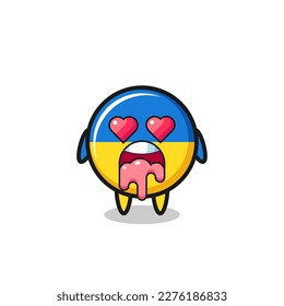 the falling in love expression of a cute ukraine flag badge with heart shaped eyes , cute style design for t shirt, sticker, logo element