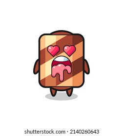 the falling in love expression of a cute wafer roll with heart shaped eyes , cute style design for t shirt, sticker, logo element